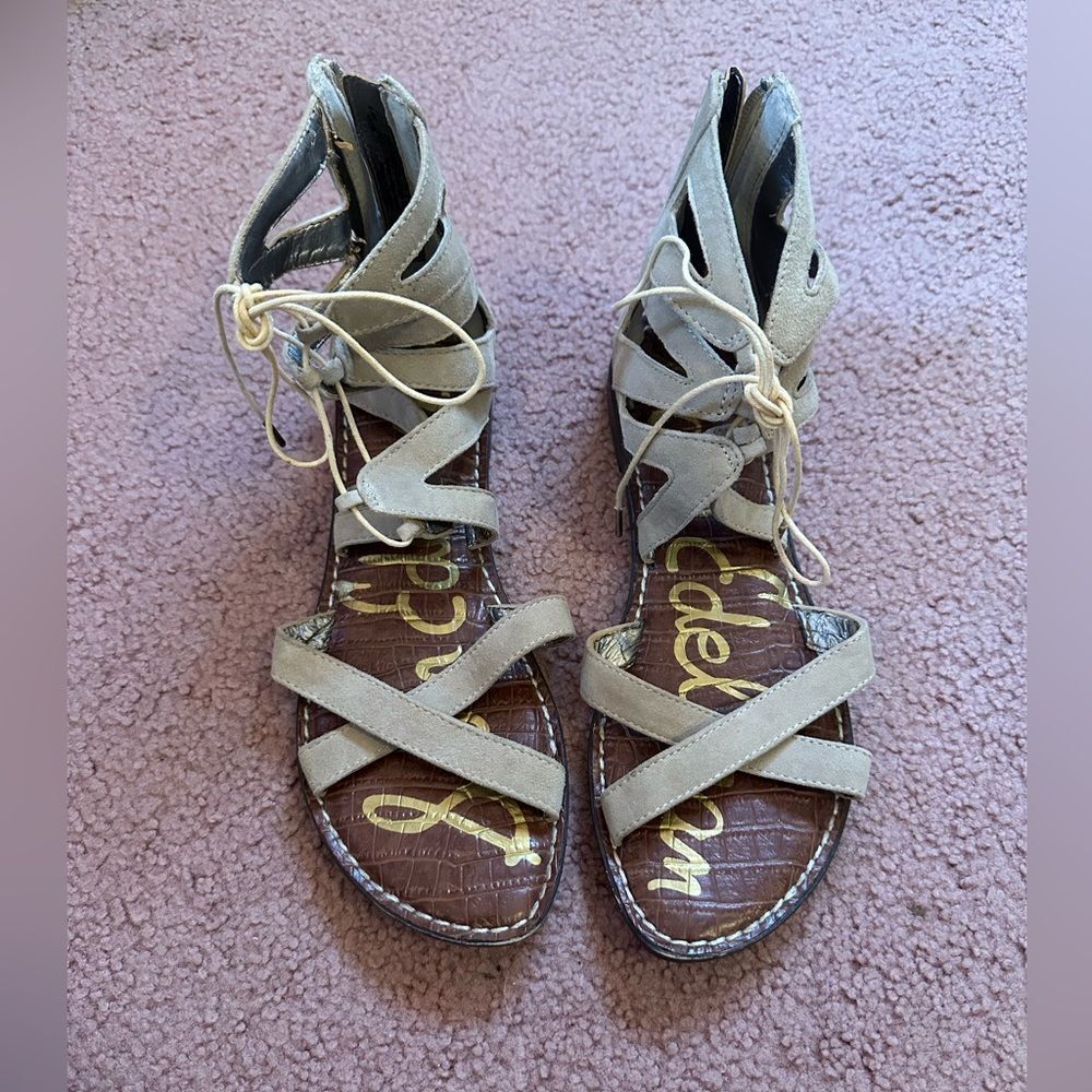 GUC Sam Edelman Womens Tan Suede Gemma Gladiator Lace Up Sandals 8.5